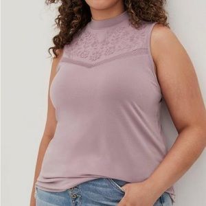 Torrid - Studio Crepe Mock Neck Crochet Embroidered Yoke Top - 1/1X/14/16